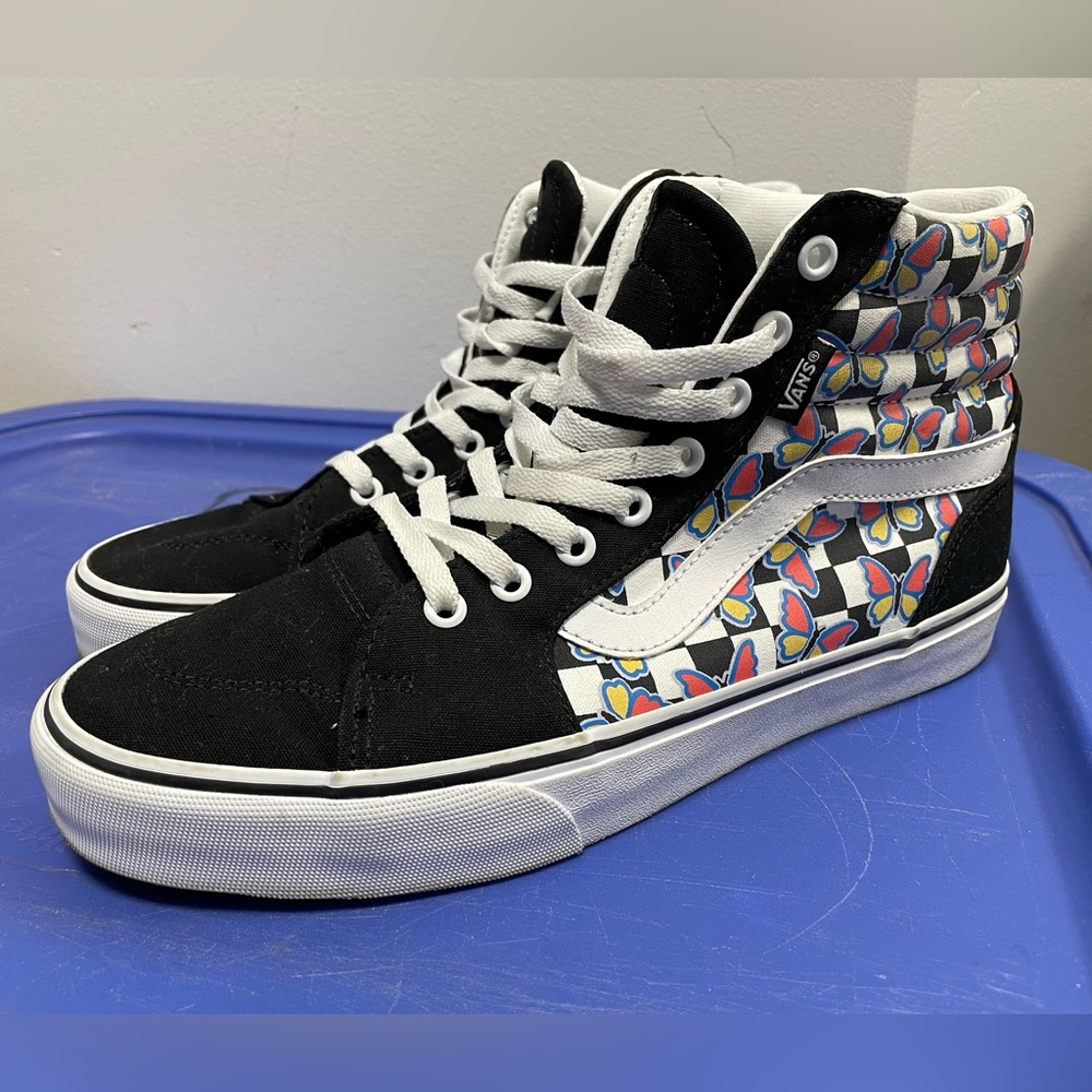 VANS Hi Top Checkerboard Butterfly Lace Up Skateboard Shoes woman’s size 10